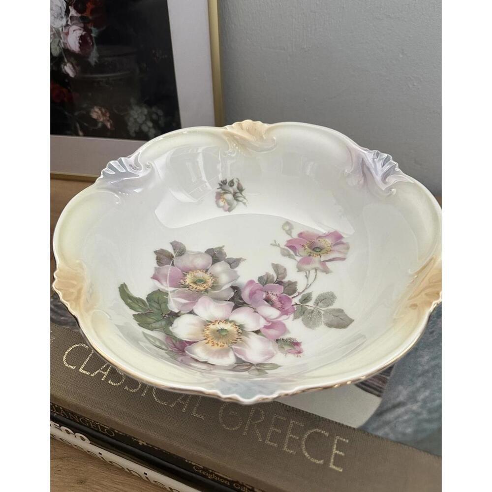 Vintage German Porcelain Bowl Featuring A Floral Pattern W/ Scalloped Edges